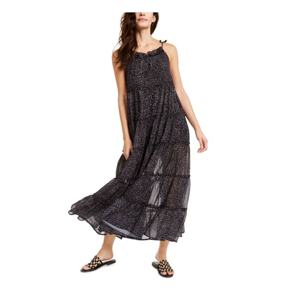 THE WEEKEND BRAND Womens Black Sleeveless Halter Maxi Ruffled Dress XS